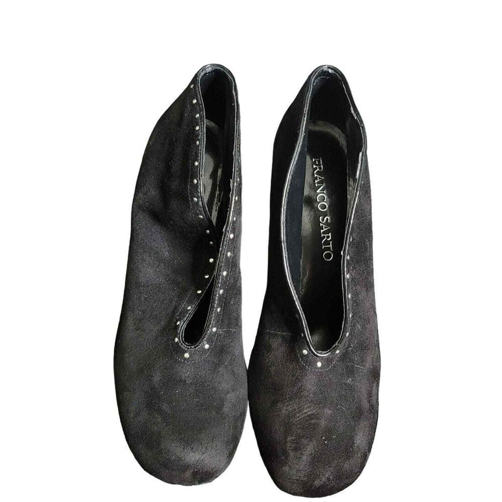 Franco Sarto Peace Black‎ Booties 7.5M Suede Heels Round Toe Winter Stiletto - Picture 5 of 5